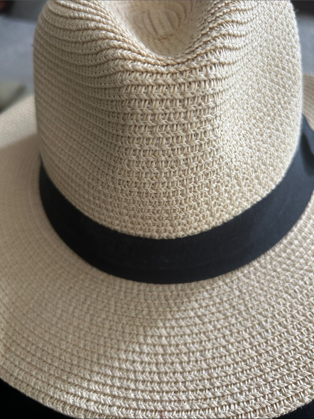 Woven Cream Sun Hat with Black Band - Women's Summer Hat